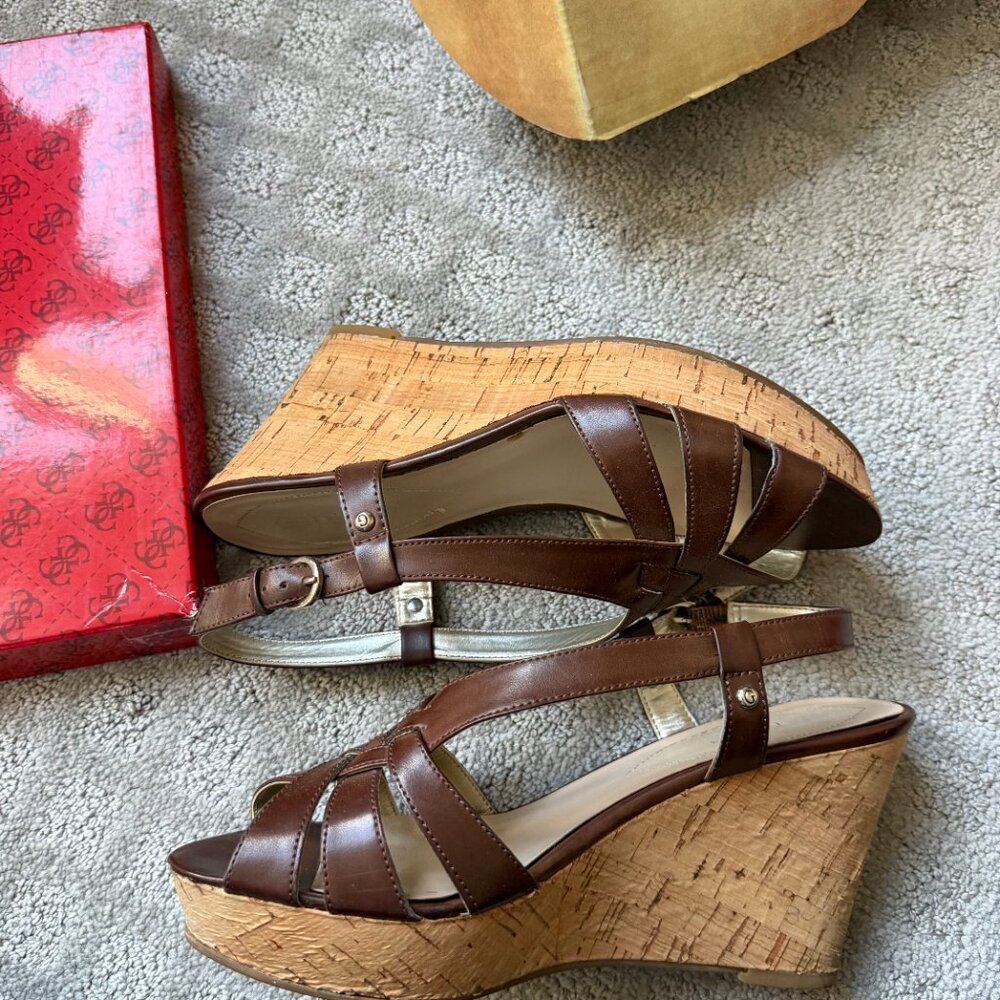 Brown Leather Cork Wedges | Classic Strappy Sandals | Quiet Luxury Chic